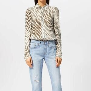 See By Chloe Women's Zebra Striped Blouse - White Brown